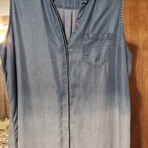 Women's Beach Lunch Lounge Sleeveless Denim Shirt Chambray Dress